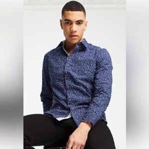 Express Blue floral  Casual Button Down Shirt